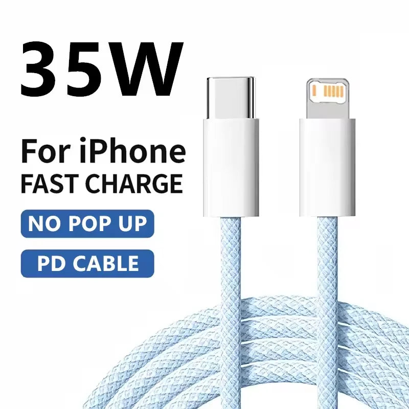 1m 2mPD Braided 35W Fast Charge Cable For iPhone 13 14 Pro Max 11 12 mini X XR XS Max 7 8 Plus Quick Charging USB-C Data Cables