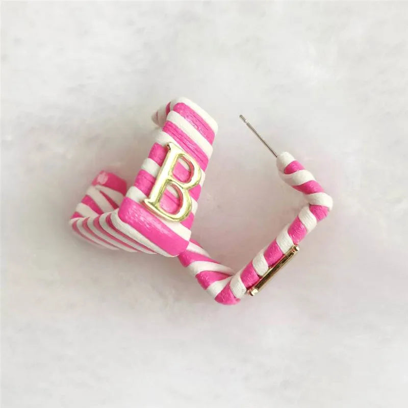 28 Colors Zebra Pu Leather Square Hoop Earrings For Women Fashion Jewelry Letter Alphabet Geometric Stripe Pendientes Mujer