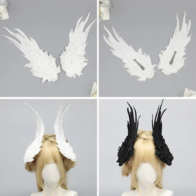 Lolita Feather Angel Wings Hair Clip Barrette Angel Wing Hairpin Lolita Anime Cosplay Hair Accessories Halloween Party Headwear