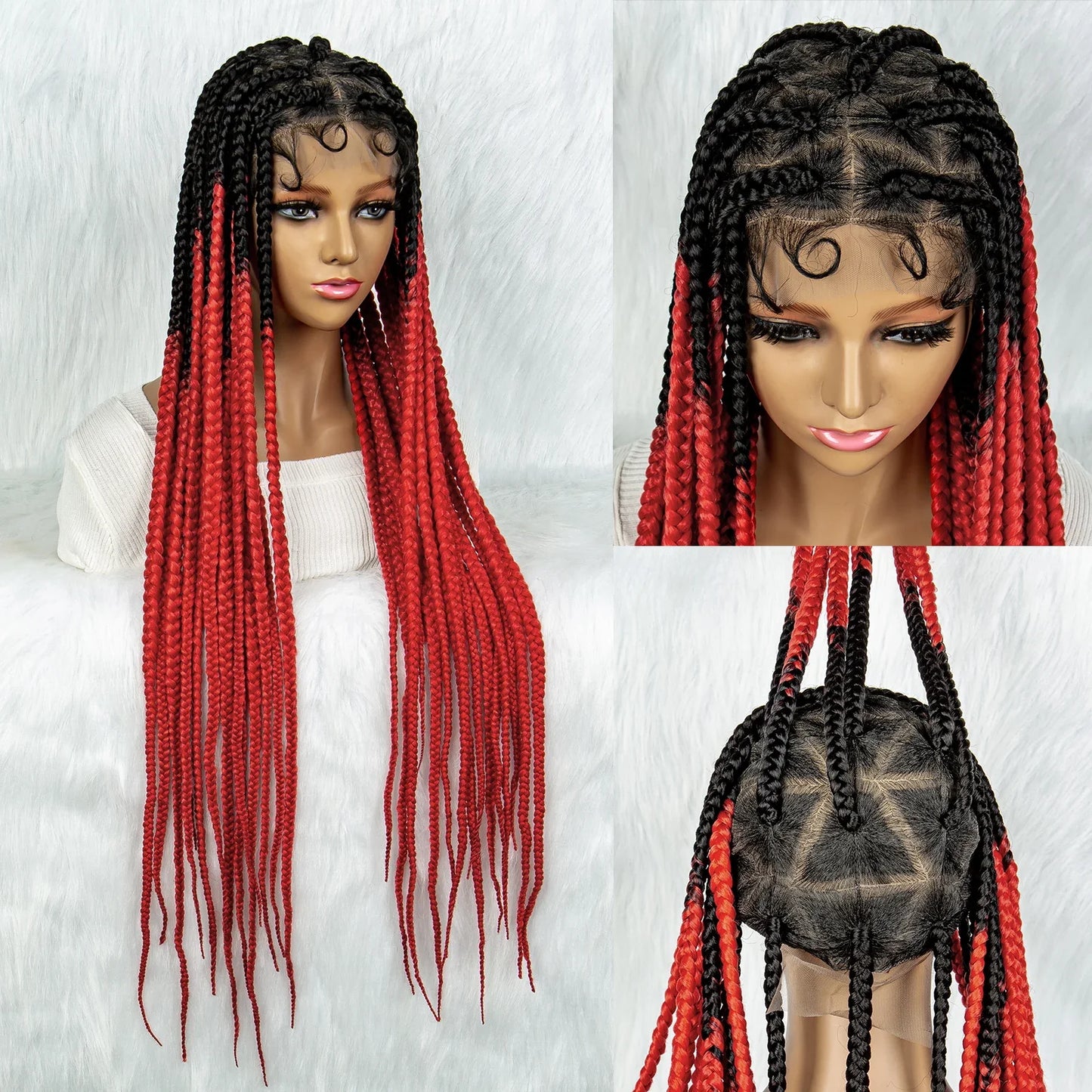 Colorful Knotless Box Braids Wig | Full Lace Cornrows | Large Braids