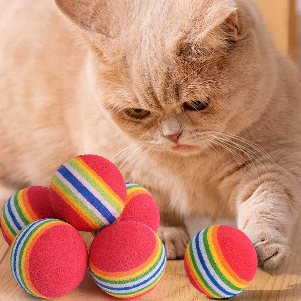10-100x Colorful Cat Toy Ball EVA Bite-Resistant Elastic Rainbow Ball Kitten Puppy Chewing Training Interactive Toy Pet Supplies