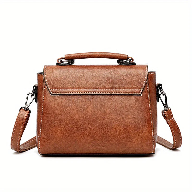 Vintage Turn-Lock Square Satchel Bag for Women | Classic PU Leather Shoulder & Crossbody Handbag (Everyday Tote, Secure Travel Purse)