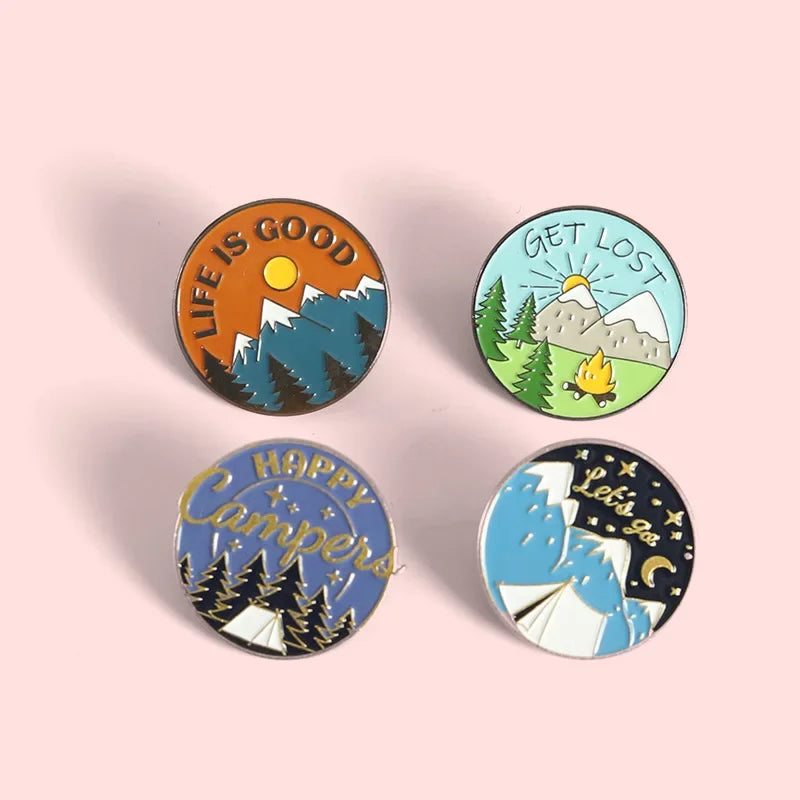 Scenic Snow Mountain Pine Tree Pattern Enamel Pin Social Power Brooch Custom Bag Lapel Shirt Badge Fun Cartoon Jewelry Gift for