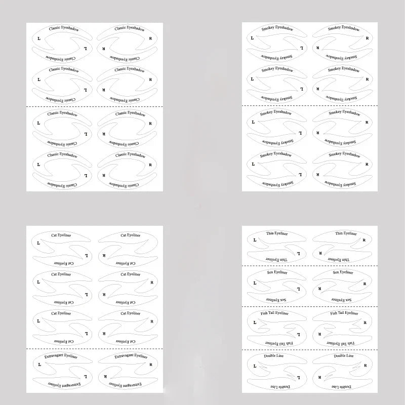 4 Sheets Quick Stencils Eyeliner Eye Makeup Shaping Auxiliary Stickers Eyeshadow Eyebrows Styling Drawing Template Guide Card