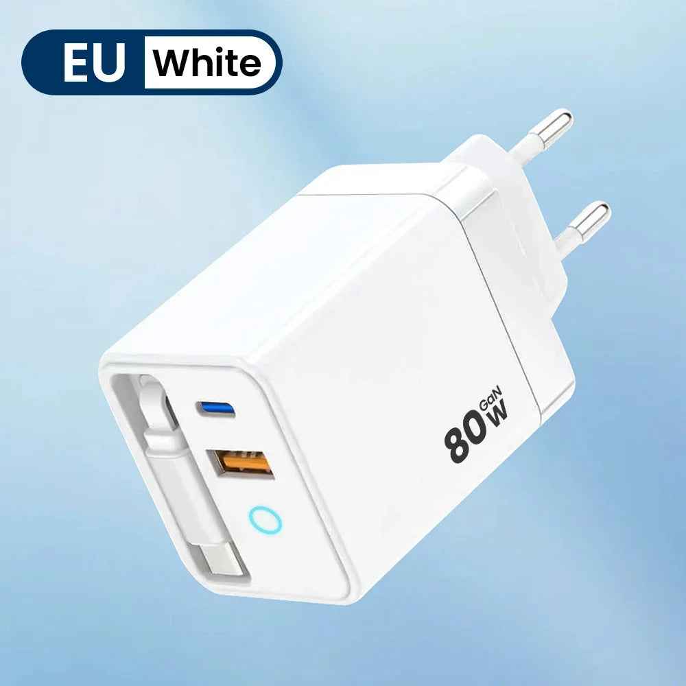 Elough 80W Gallium Nitride Charger Scalable Data Cable for Iphone Huawei A+C Full Protocol Multi Port Charging Head