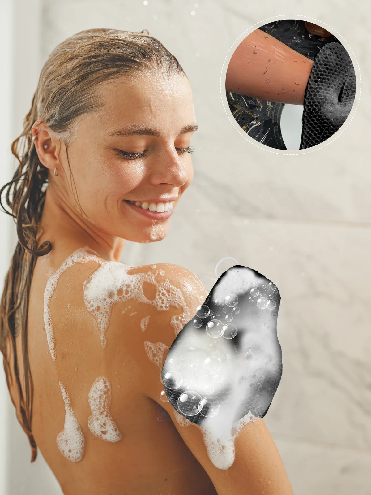 Exfoliating Shower Glove with Colorful Honeycomb Weave and TPU High Elasticity Antibacterial Material - Gentle, Safe and Durable