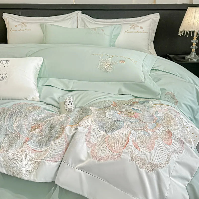 4pcs Light Luxury Style  120 Count Long Styl Cotton polyeste Embroidered Bedding Duvet Cover 200x230 220x240 Four Seasons