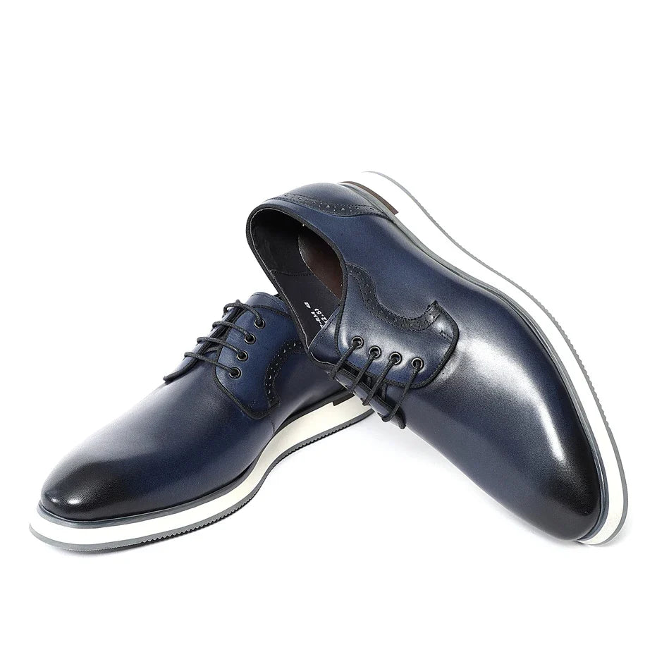 Men's Blue & Black Genuine Leather Derby Dress Shoes | Classic Casual & Business Oxfords (Breathable)