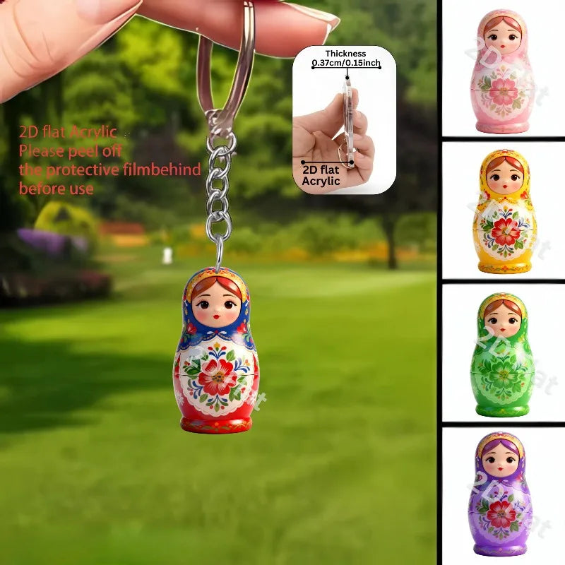Kawaii Matryoshka Dolls Keychains 2D Acrylic Pendants Festive Decor Holiday Ornament Fun Party Favors Backpack Accessories Gifts