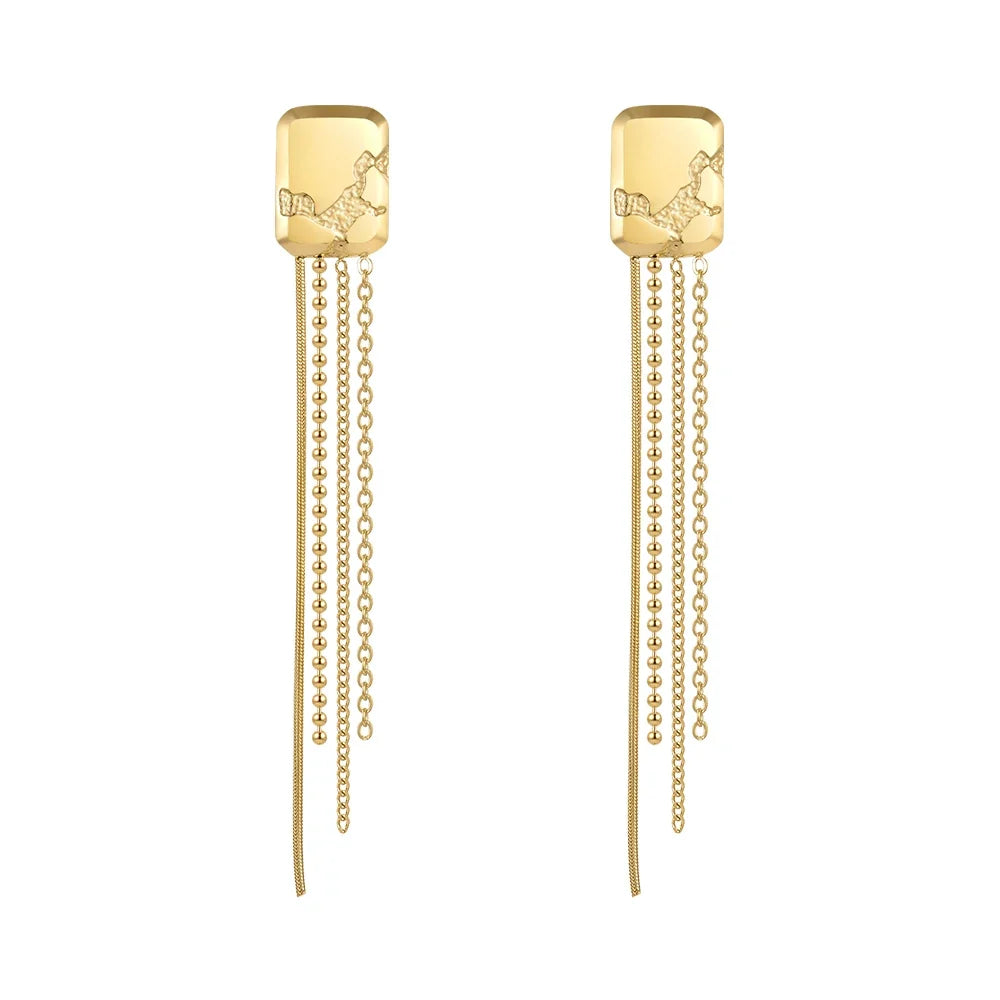 ENFASHION Simple Stainless Steel Gold Color Drop Earrings Chain Tassel Earring Pendientes Mujer Fashion Jewelry Party E221354