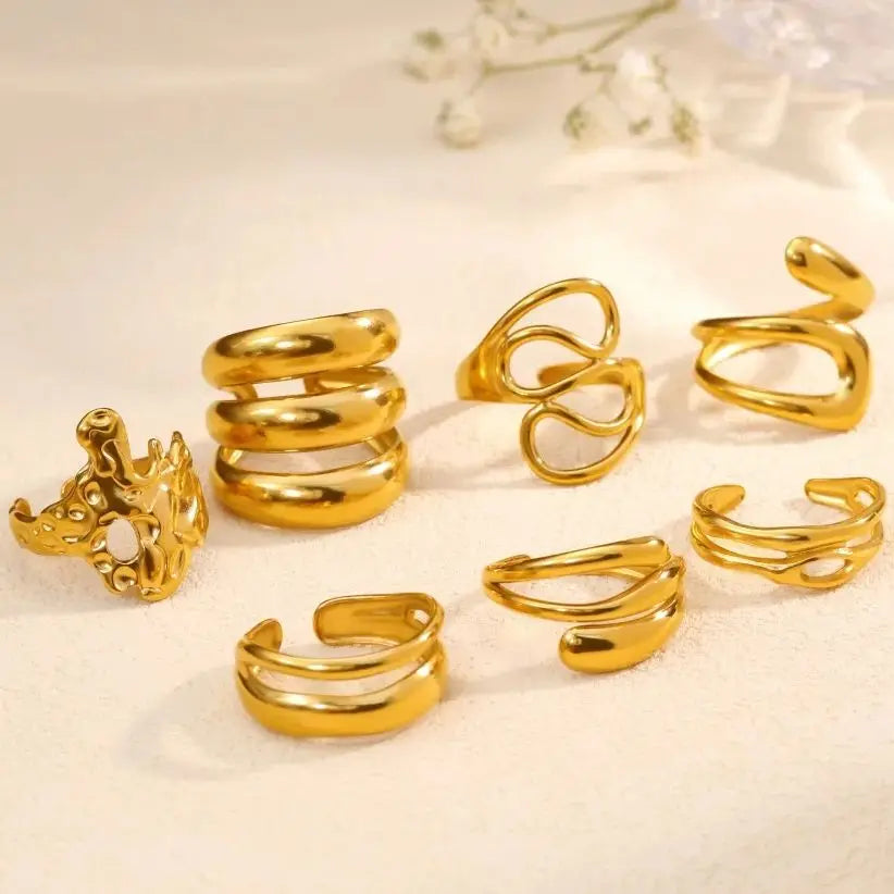 Stainless Steel Geometric Irregular Rings For Women Minimalist Open Adjustable Rings Daily Jewelry Wedding Anniversary Gifts