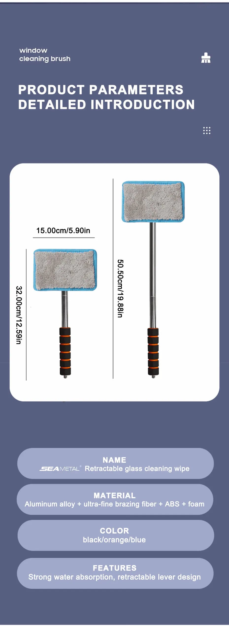 SEAMETAL Car Front Windshield Defogging Brush Telescopic Long Handle Car Household Glass Clean Brushes Dust Remover Tool