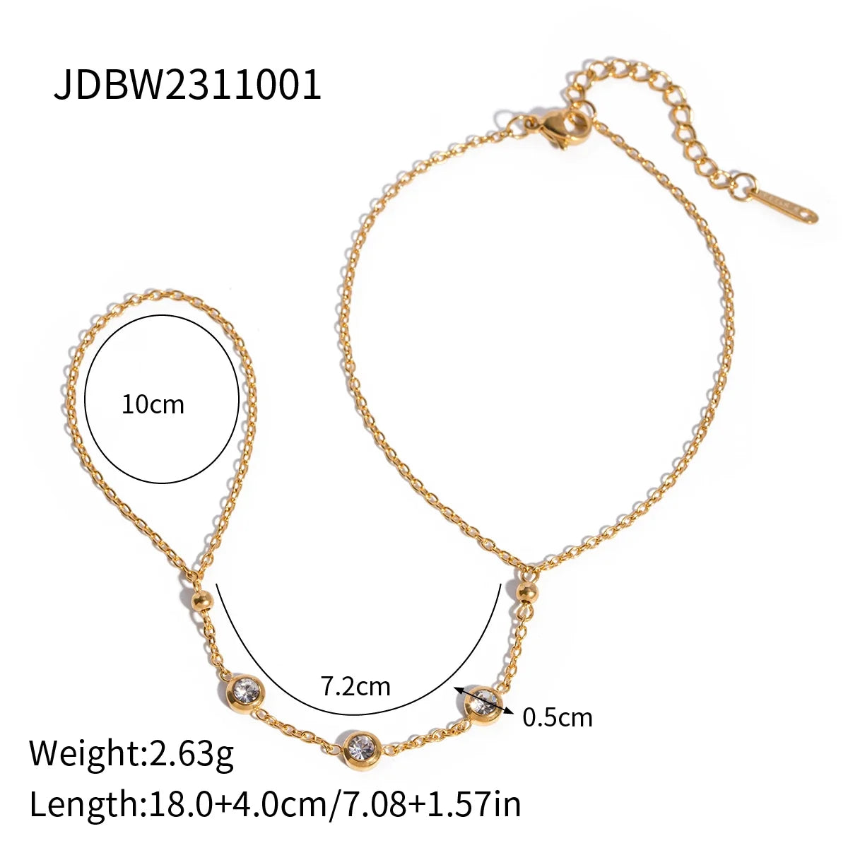 Uworld Fashion Zircon Serpentine Bracelet Ring Stainless Steel Finger Bracelet Stackable Chain Women's Accessories Party Gift