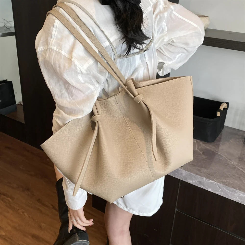 Luxury Designer 2-in-1 Shopper Tote Set | Branded Soft PU Leather Shoulder Handbag for Women (Big Capacity)