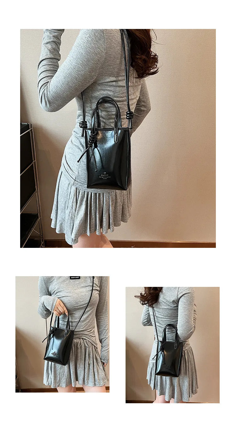 Leather Mini Crossbody Bag for Women | New Korean Fashion Luxury Shoulder Bag & Simple Retro Handbag