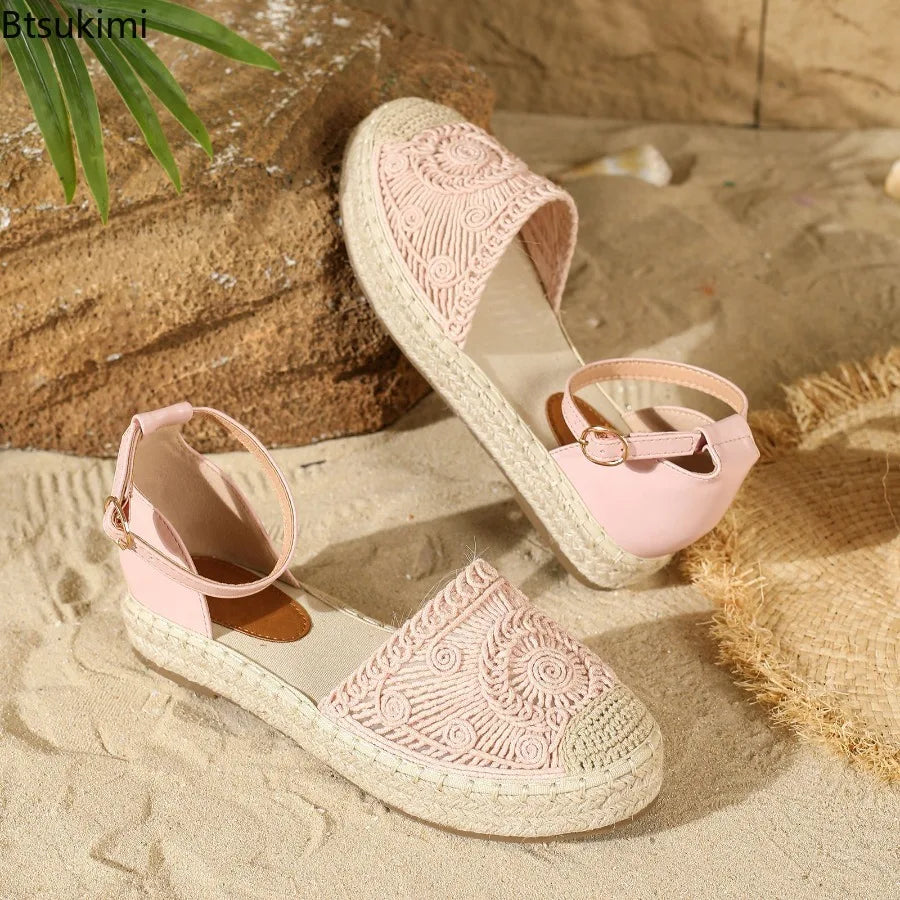 New 2026 Summer Women's Vintage Flats Hemp Rope Bottom Sandals Comfortable Sandals Women's Fisherman Sandals Sandalias De Mujer