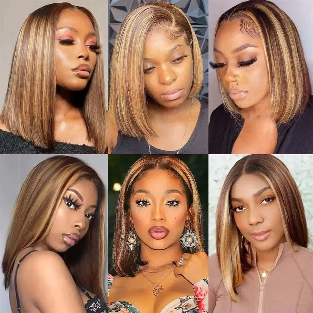 Ombre 4/27 Highlight Straight Bob Wig | 13x4 Transparent Lace Front Remy Human Hair Wig for Black Women