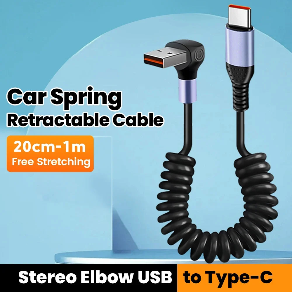 66W 100W Type C TO Type C Cable For iPhone 15 Huawei Xiaomi Samsung Car Spring Cable 6A Short Fast Charging USB C Cable