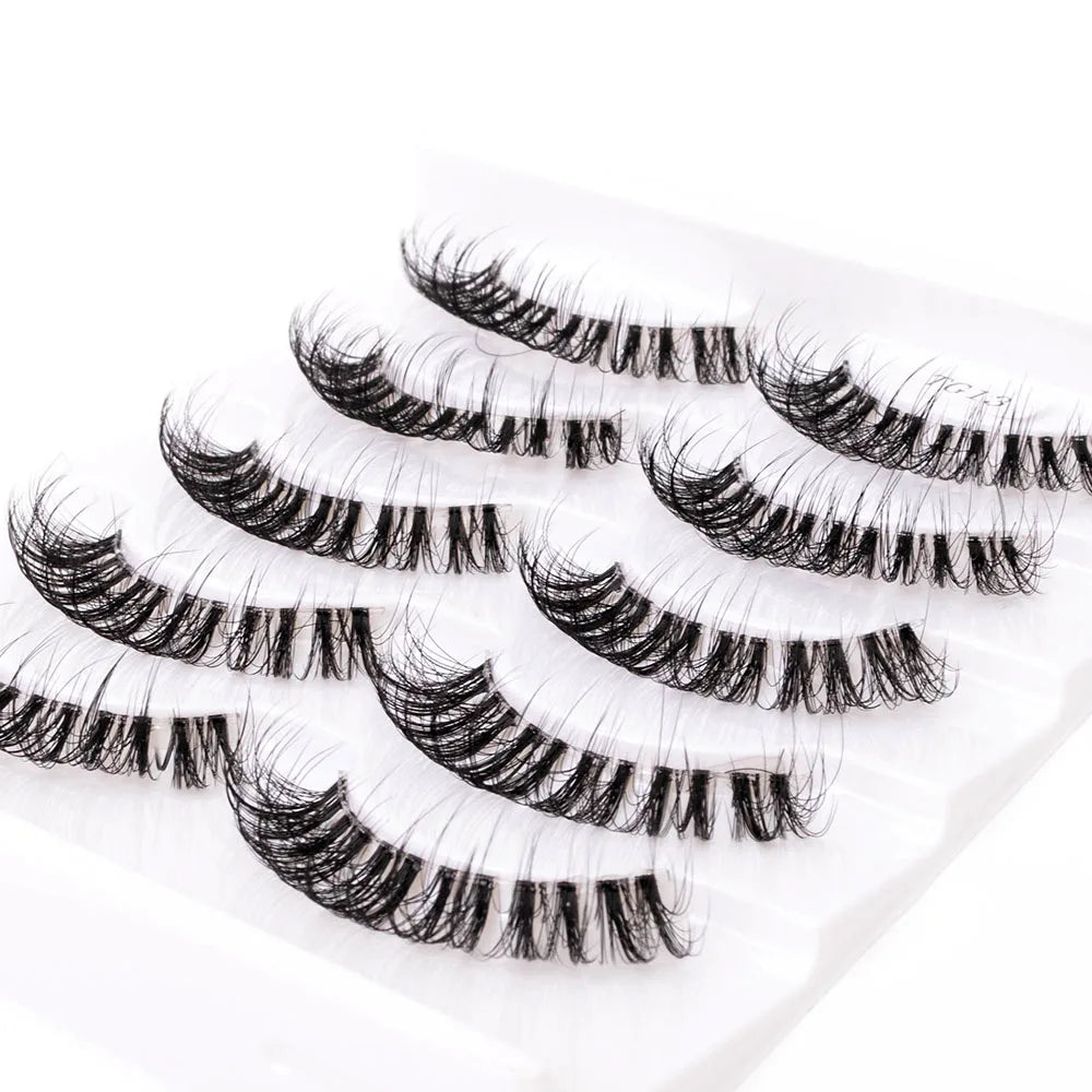 Yiernuo 1/5 Pairs Long Transparent Band Vegan Eyelash D Curl Russian Eyelashes Clear Band Lashes Invisible Band Lashes
