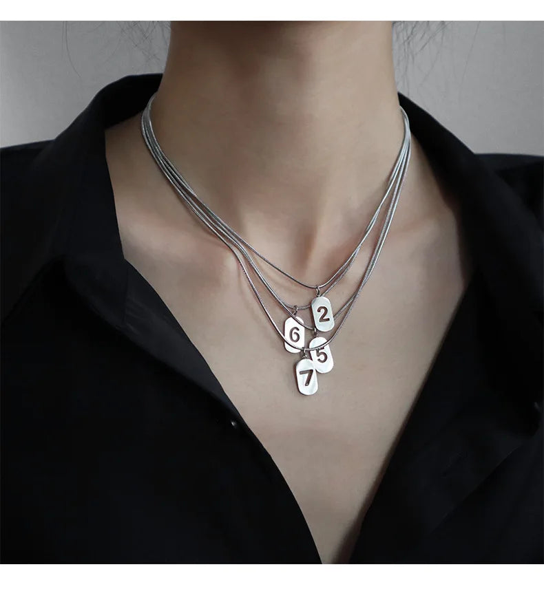 Stainless Steel Angel Number Necklace 0 1 2 3 4 5 6 7 8 9 Rectangle For Women Men Hollow Lucky Number Chain Necklaces Jewelry