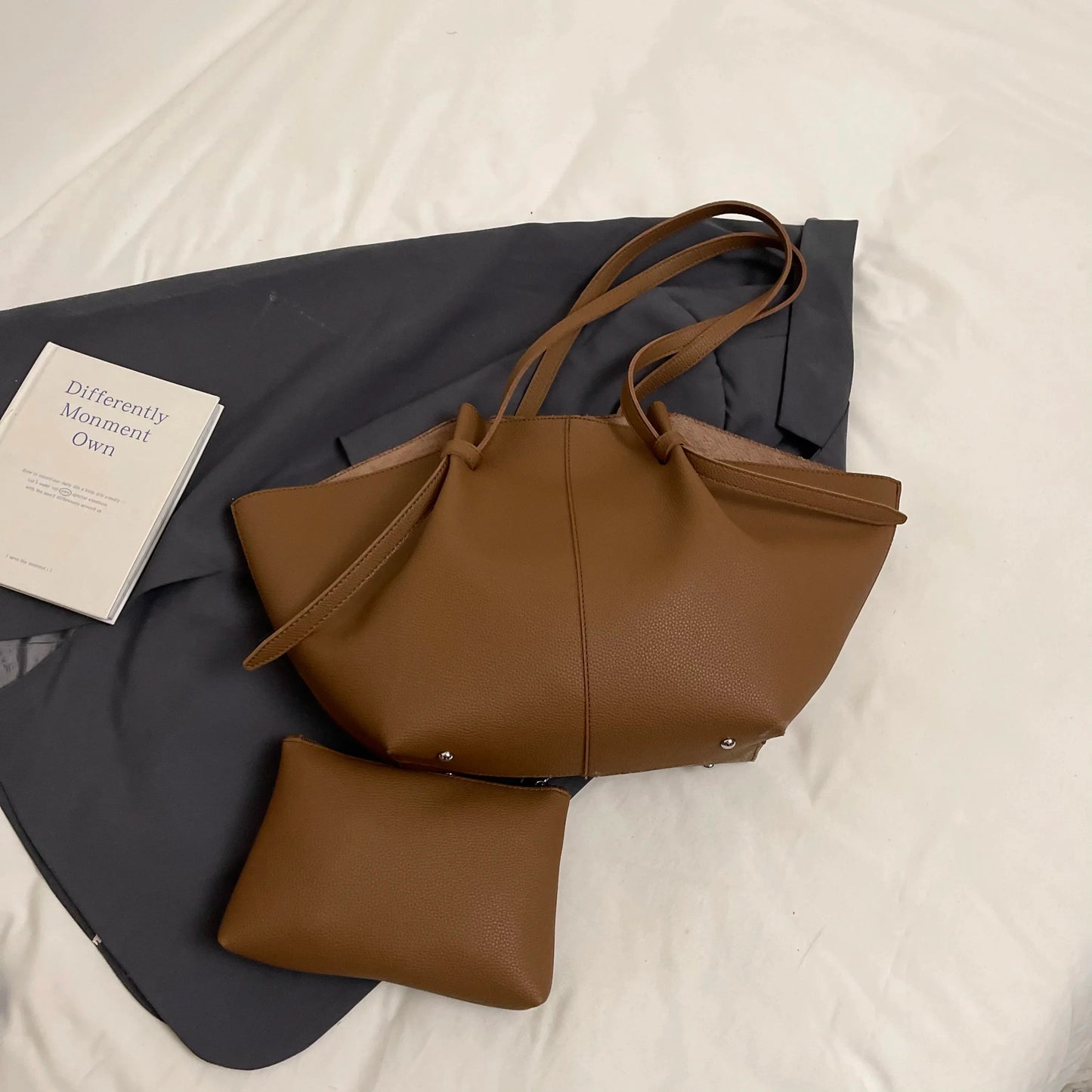 Luxury Designer 2-in-1 Shopper Tote Set | Branded Soft PU Leather Shoulder Handbag for Women (Big Capacity)