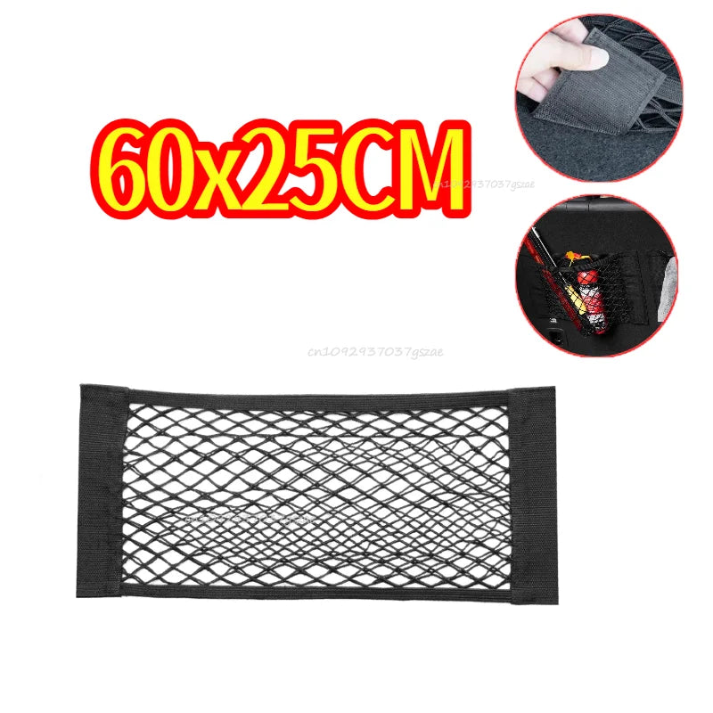 Car Storage Net Stretchable Mesh Pocket Net Magic Elastic Sticker Universal Rear Mesh Trunk Seat Bag Pocket Cage Auto Organizer