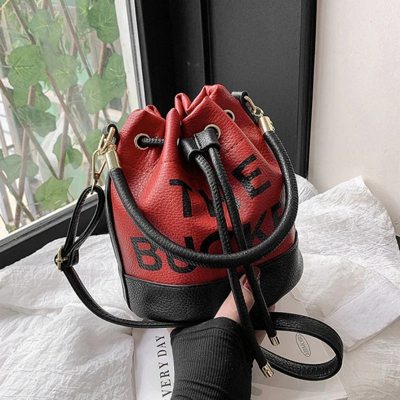 Women's Bucket Bag | PU Drawstring Shoulder and Crossbody Handbag
