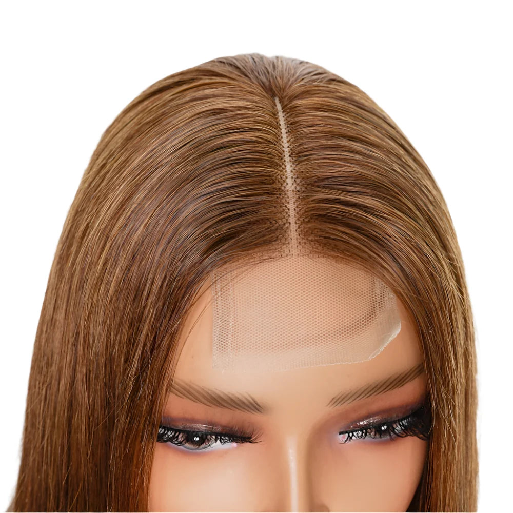 Brown 2x6 Kim K Closure Wig | Transparent Lace Front Middle Part Straight Human Hair Bob
