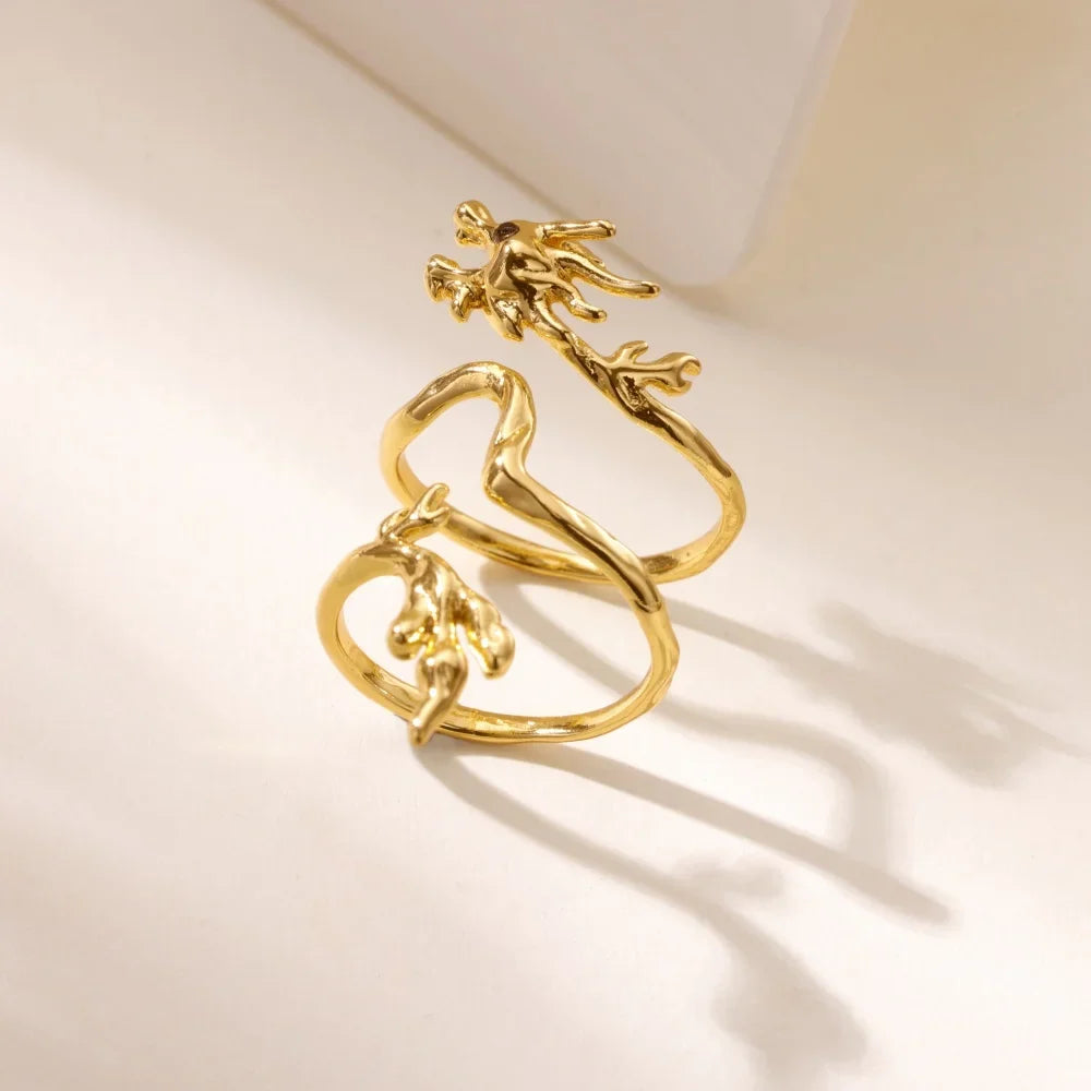 Dragon Rings For Women Gold Color Stainless Steel Punk Opening Adjustable Dragon Ring Hip Hop Jewelry Accessories Gifts
