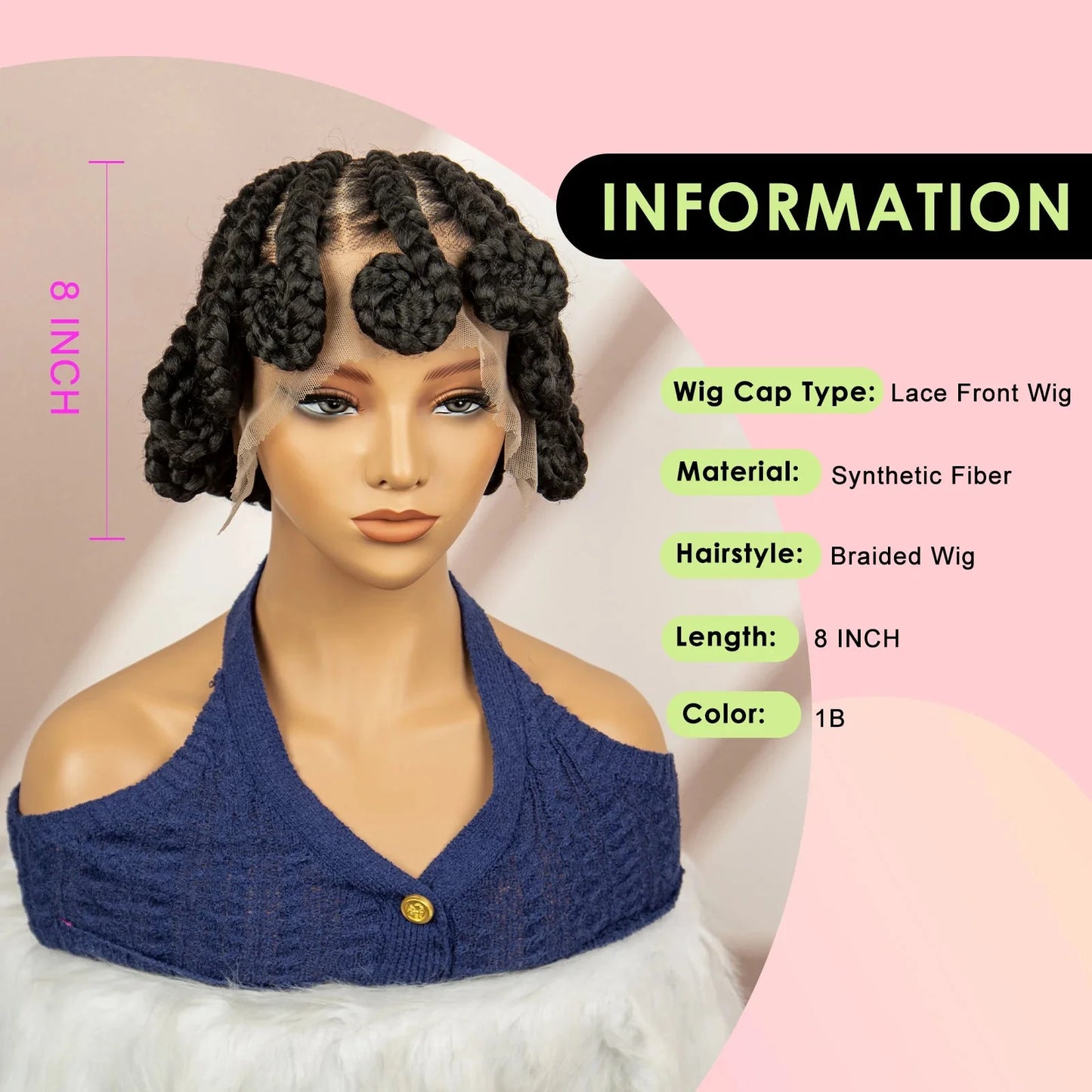 Natural Color Bantu Knot Braided Wig | Cornrow Braids | Full Lace | Heat Resistant Synthetic Wig | African Women