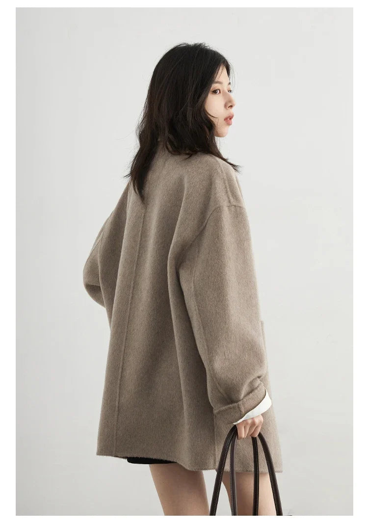 CHIC VEN New Women Woolen Coat Loose Solid Mid-length Double-sided Oversized Office Ladies Jackets Outerwear Autumn Winter 2026