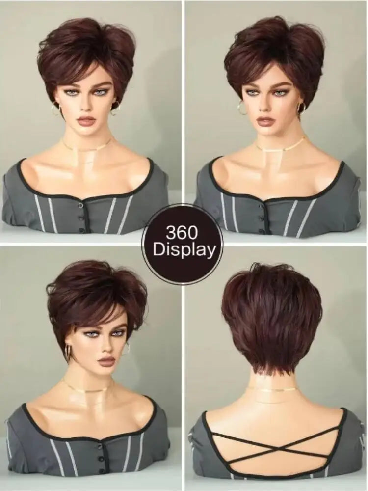 Deep Red Curly Pixie Wig with Bangs | Short Synthetic Heat-Resistant Daily Wig