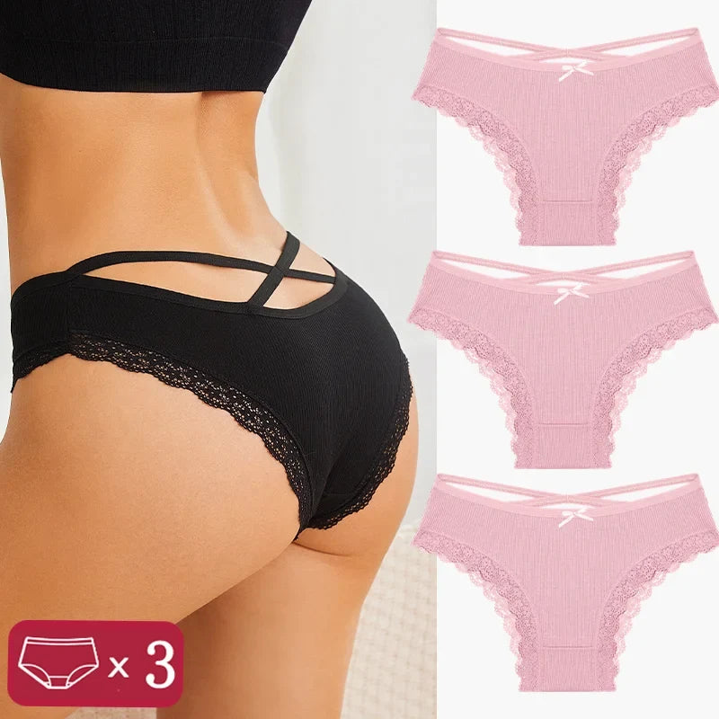 3-Piece Women's Cotton Seamless Panties – Low Rise, Hollow Design