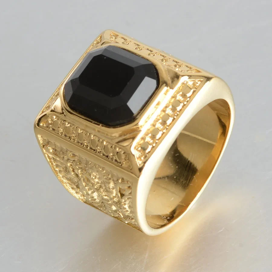 Keisha Lena Gold Plated Titanium Steel Inlay Red Blue Square Stone Men Ring Australian Gem Zirconia Wedding Ring Christmas Gift