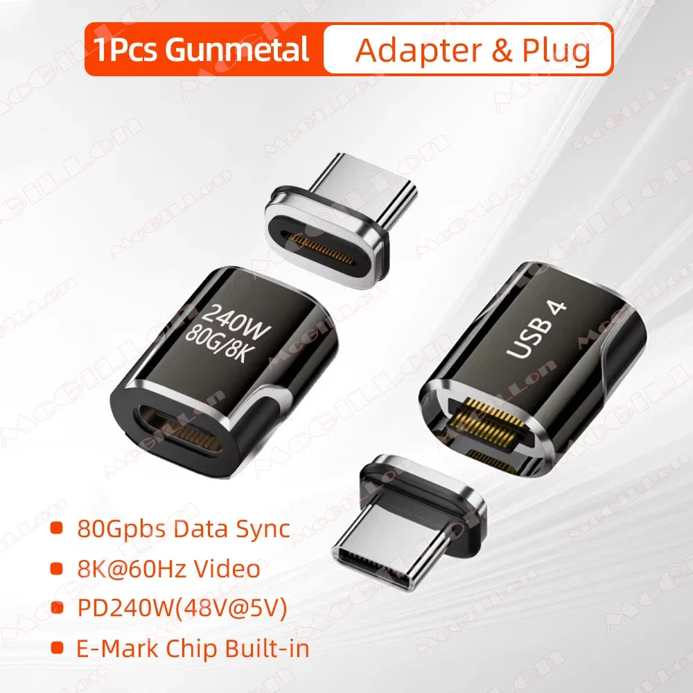 240W USB4.0 80Gbps Thunderbolt5 Magnetic Type-C OTG USB C To USB-C Fast Charge Magnet Converter Cable 8K@60Hz USB Type C Adapter