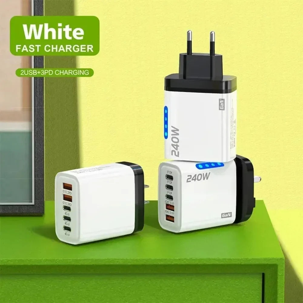 Type C USB 240W Fast Charging Charger GaN USB C Phone Charger Wall Adapter Quick Charge 3.0 With PD Cable For iPhone 17 Samsung