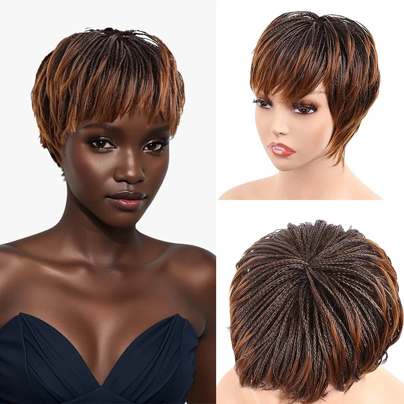 Women's Short Bob Braided Wig with Bangs | Synthetic Wigs for Everyday Wear & Christmas (Easy Style)