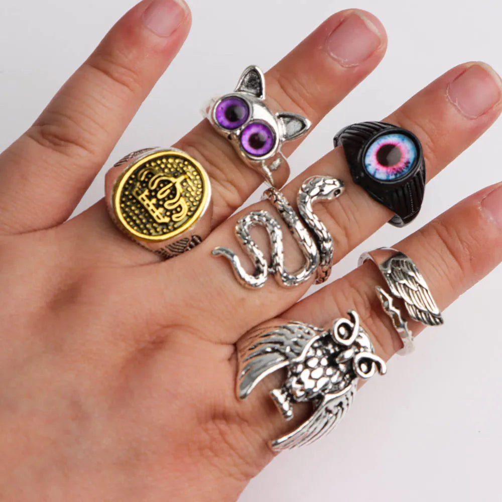 10/20/30/50Pcs/Lot Fashion Retro Punk Classic Skull Owl Rings for Men Women Hip Hop Jewelry Accessories Party Gifts Mix Style
