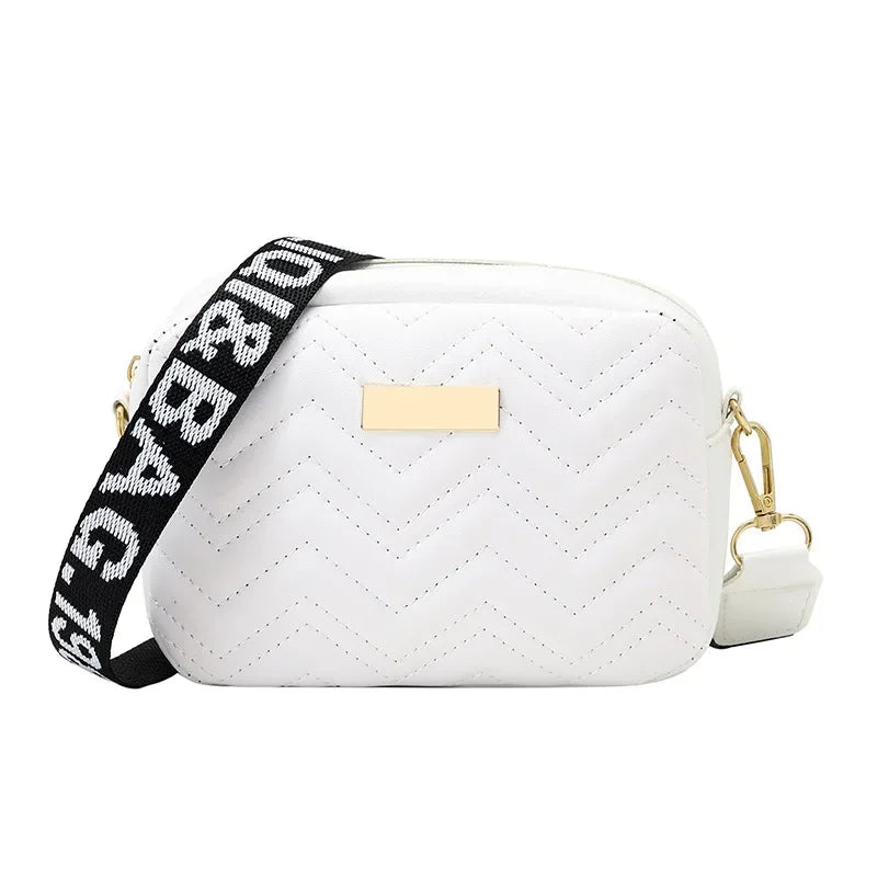 Fashion Wave Pattern Women's Shoulder Bag | Solid Color Crossbody Bag & PU Leather Wide Strap Purse (Female Handbags)