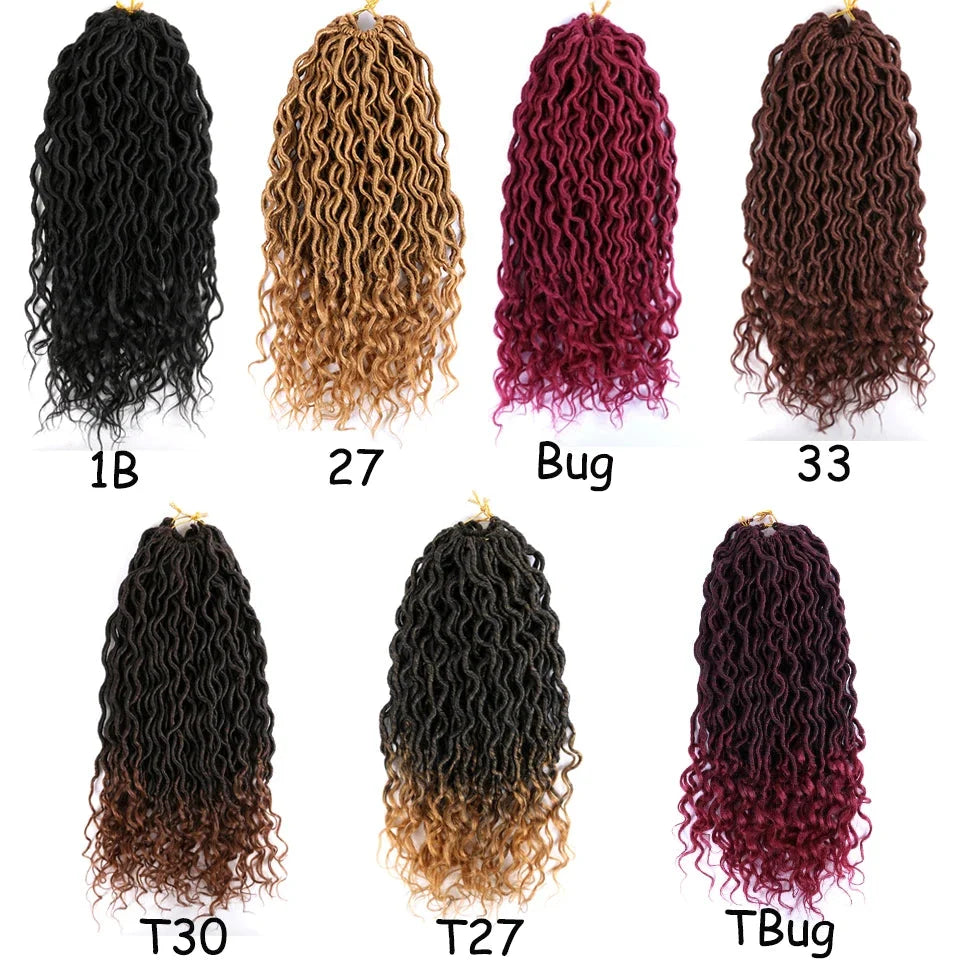 Goddess Faux Locs Crochet Hair | 18" Soft Curly Braids | Ombre Dreadlocks Extensions | 24 Strands/Pack