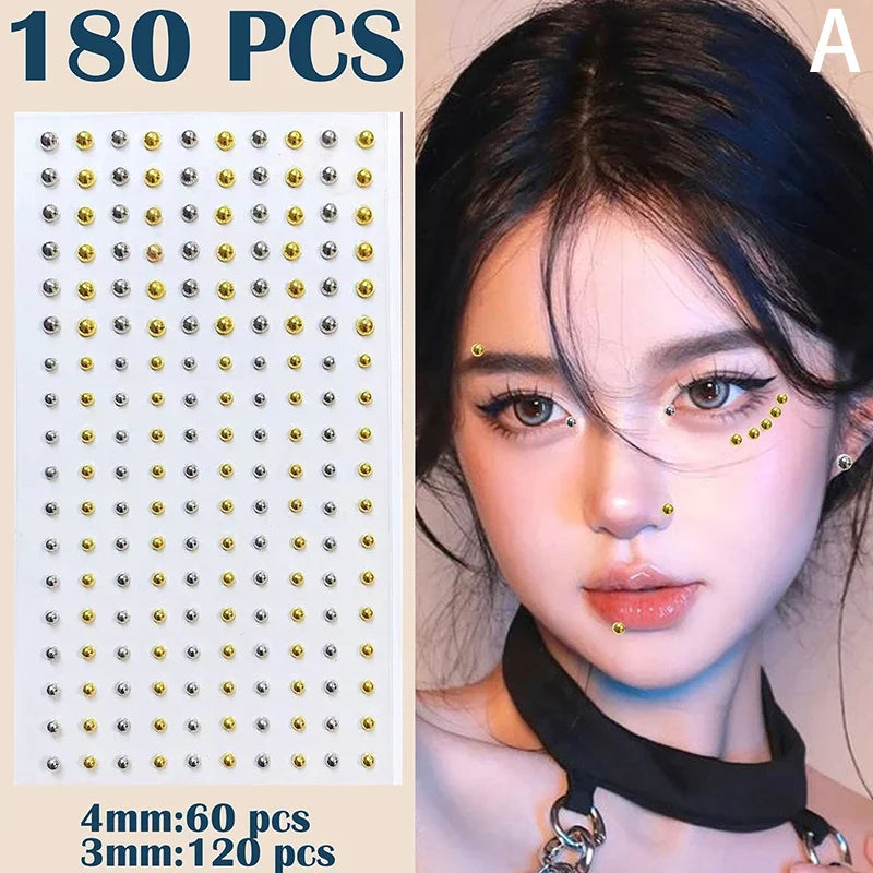 165/180Pcs Sparkly Crystal Nose Studs Set Stick On Rhinestone Body Lip Gems Fake Non Piercing Decoration For Women And Teens