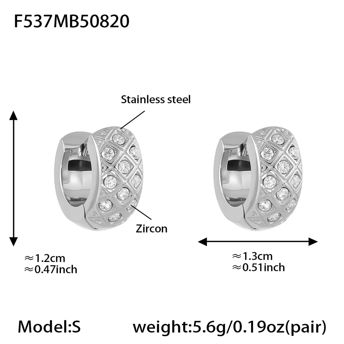 Liora Stainless Steel Zircon Women Hoop Earrings Metal Texture PVD Gold Plated Hypoallergenic Wedding Banquet Earrings Jewelry