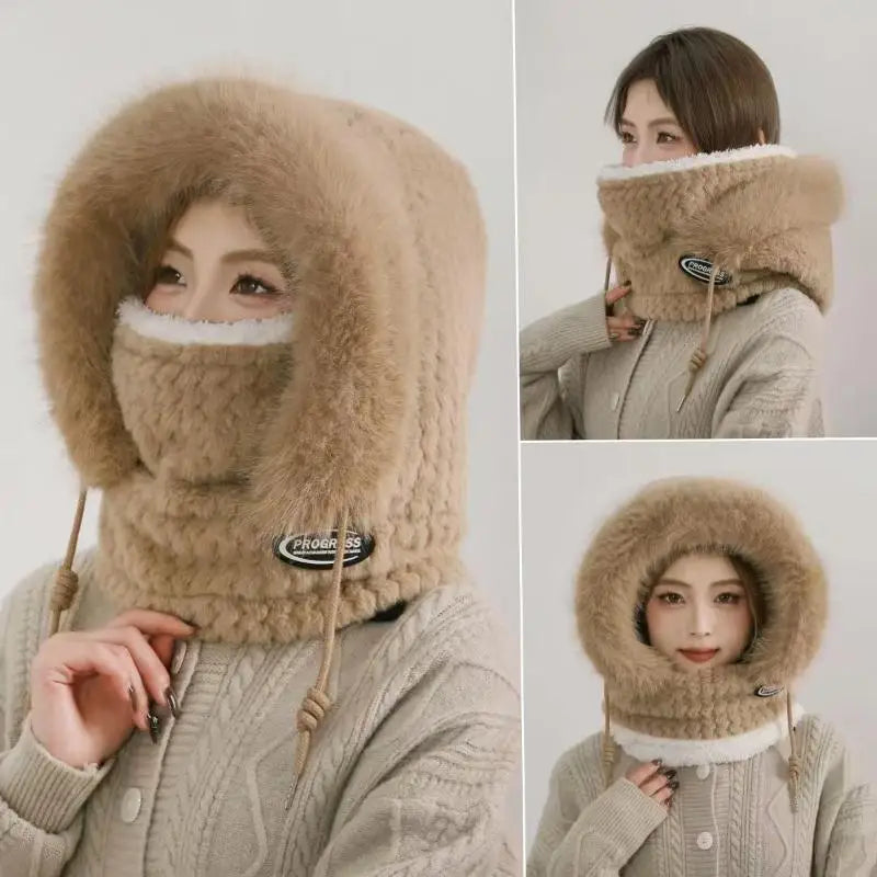 Simple Solid Color Cycling Windproof Cap Thickened Neck Warmer Ear Protection Hat Keep Warm Windproof Winter Hat Scarf Set