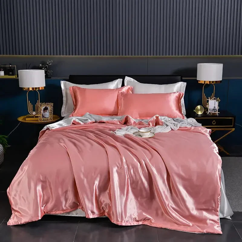 Luxury 100% Silk Bedding Set with Duvet Cover Set Double King Queen Size Bedding Cover Kit 4pcs Bed Cover Bed Linen Sets