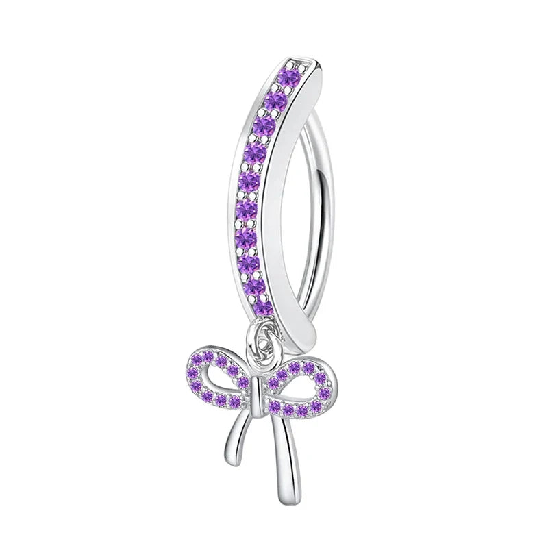 1PC Stainless Steel 14G Dangle Belly Button Ring for Women Heart Bow Reverse Hoop Clicker Navel Rings Body Piercing Jewelry