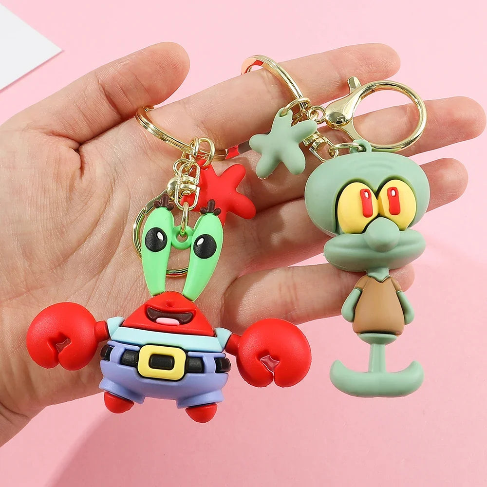 Anime Spongebob Squarepants Keychain Patrick Star Krabs Gary Sandy Kawaii Toys keychain Christmas gift bag Birthday Gift For Kid