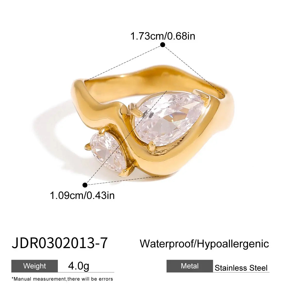 Uworld Fashion Zircon Serpentine Bracelet Ring Stainless Steel Finger Bracelet Stackable Chain Women's Accessories Party Gift