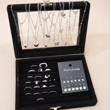 51 Pcs/Set Silver Color Chic Jewelry Set For Women Fashion Butterfly Heart Pearl Necklaces, Earrings, Rings, Match Daily Outfits