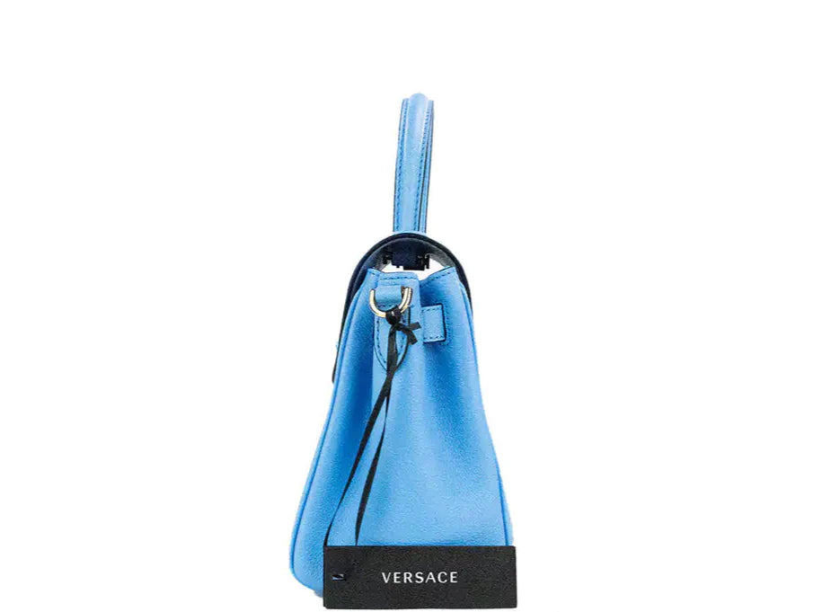 Style Loft Collection x Versace La Medusa Blue Leather Canvas Satchel Tote
