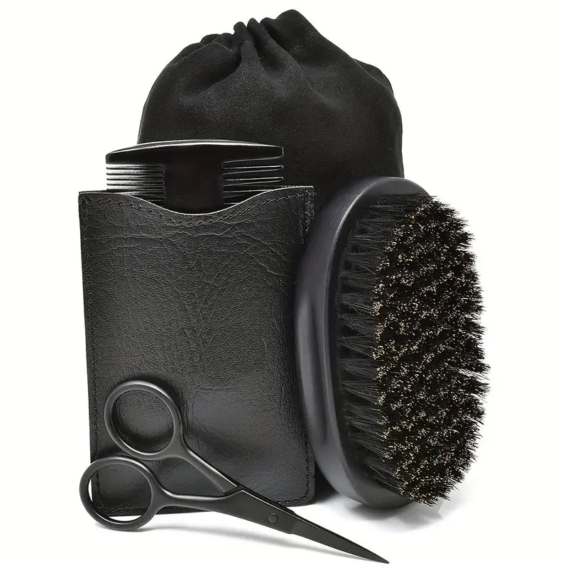 Style Loft Collection Beard Grooming Kit with Wooden Comb, Boar Bristle Brush, and Steel Scissors
